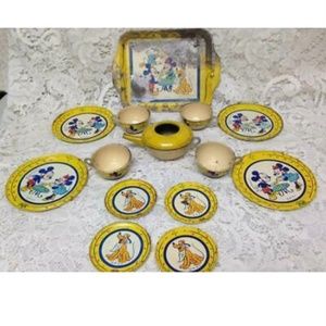 1950s Chein’s Disneyland Childs 14pc Tin Tea Set Mickey-Pluto